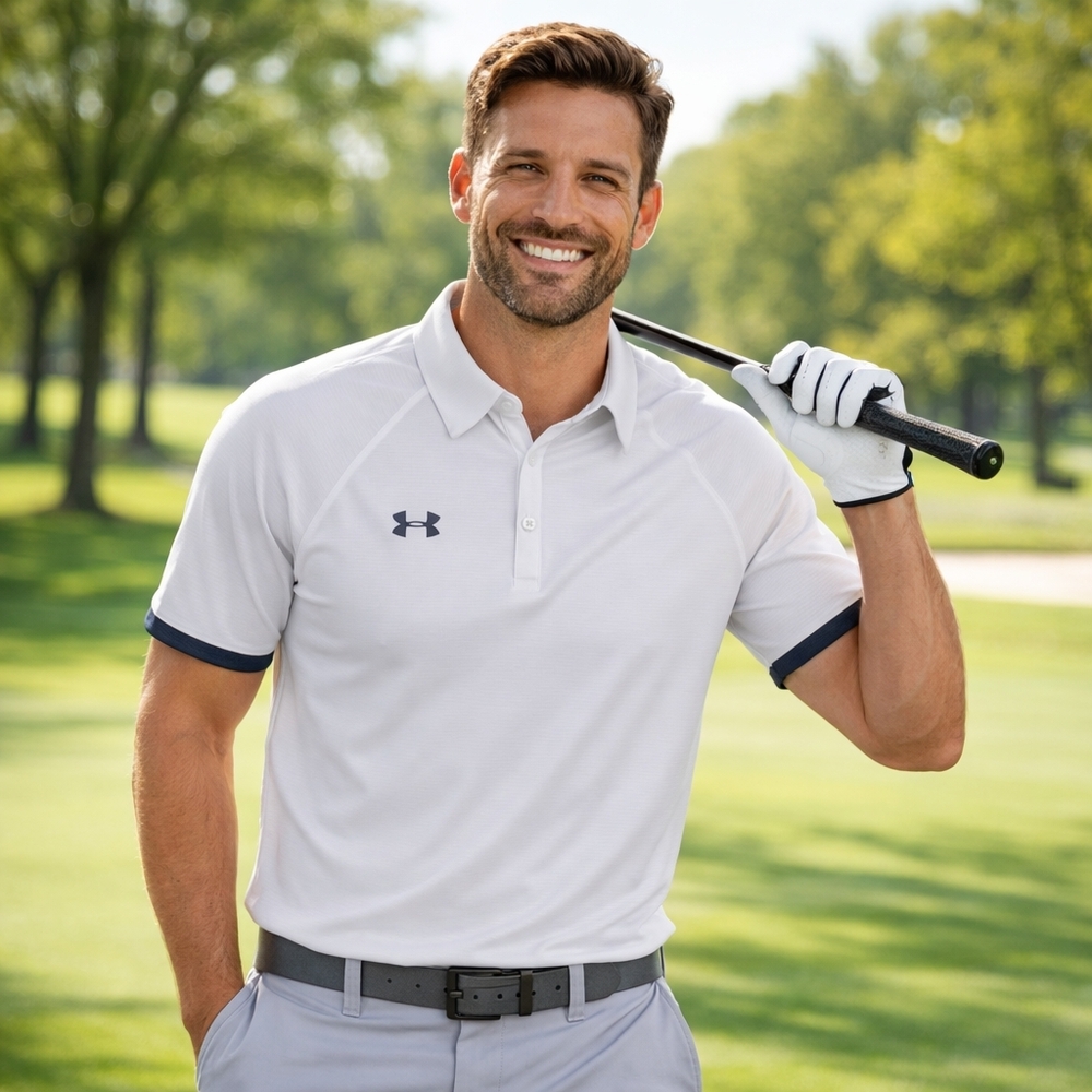Under Armour XXL White Heatgear Polo with Contrast Trim
